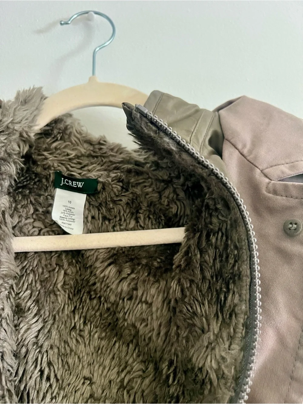 J. Crew Brown Men's Military Field Jacket with Faux-Fur Lining